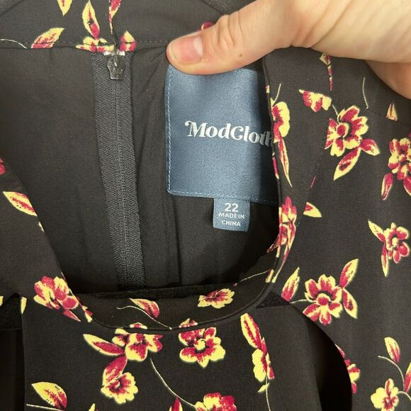 MODCLOTH Enjoy Every Moment Midi Dress Black Floral Long Sleeve Size 22 No Belt - Picture 11 of 12